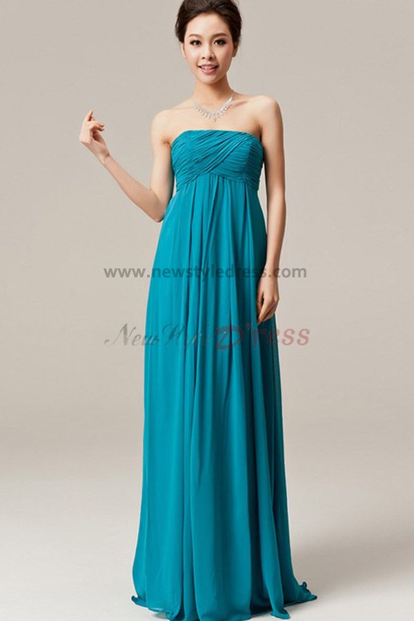 Home  Blue Chiffon Strapless Empire prom dress under 100 np-0135