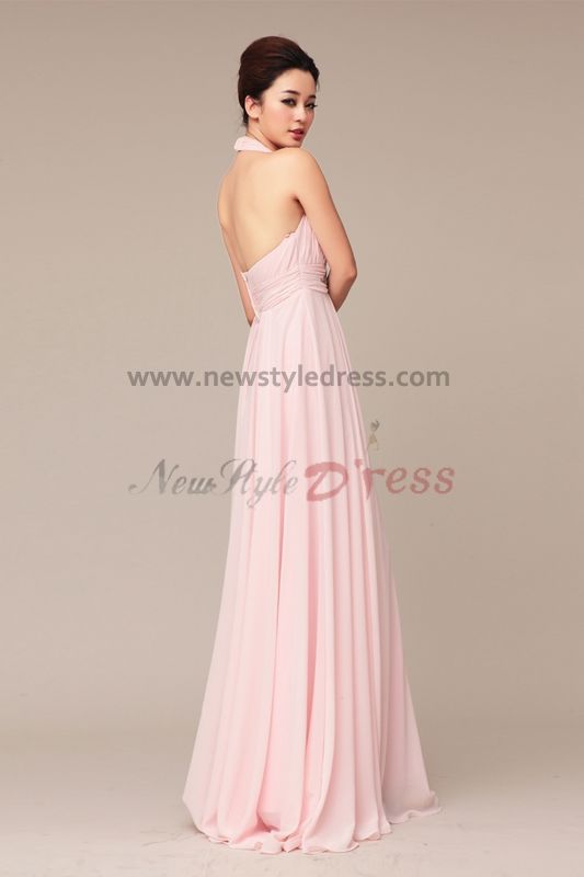 ... Pearl Pink Chiffon V-neck long Halter prom dresses under 100 np-0232