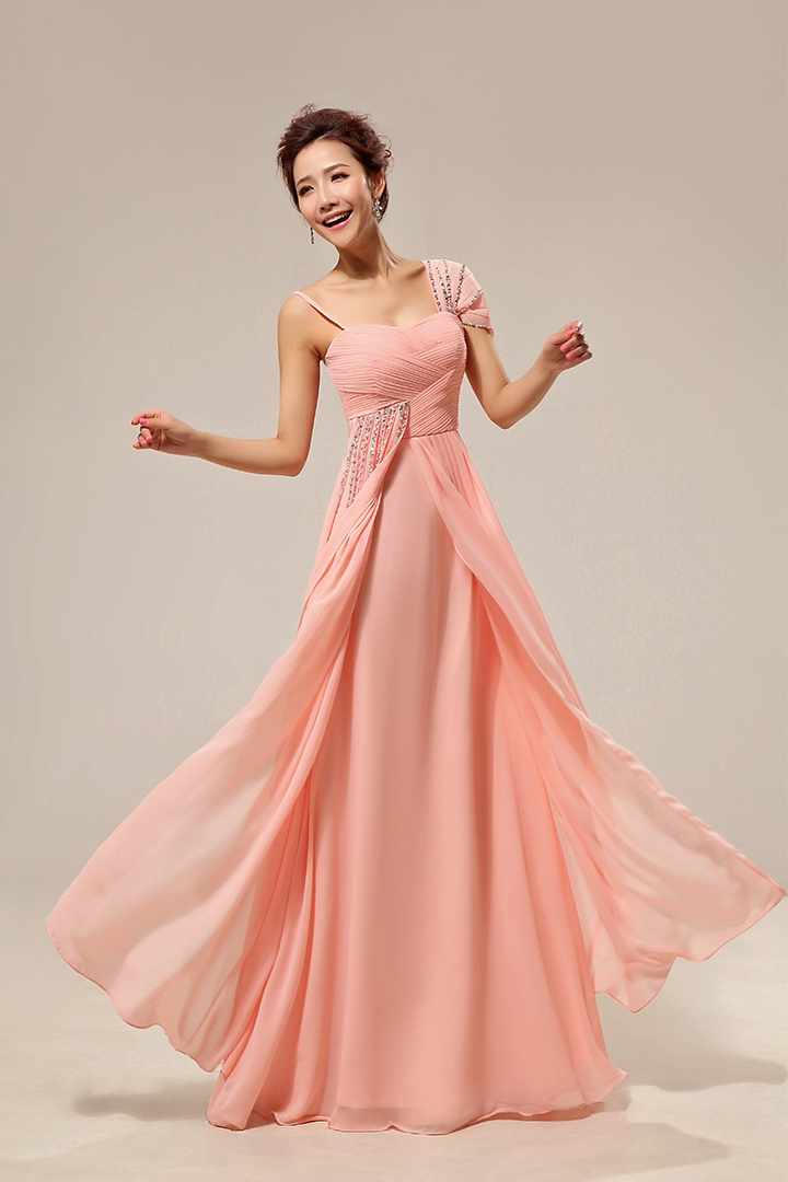 Home  Cheap pink Portait Chiffon long Crystal Prom Dresses np-0258