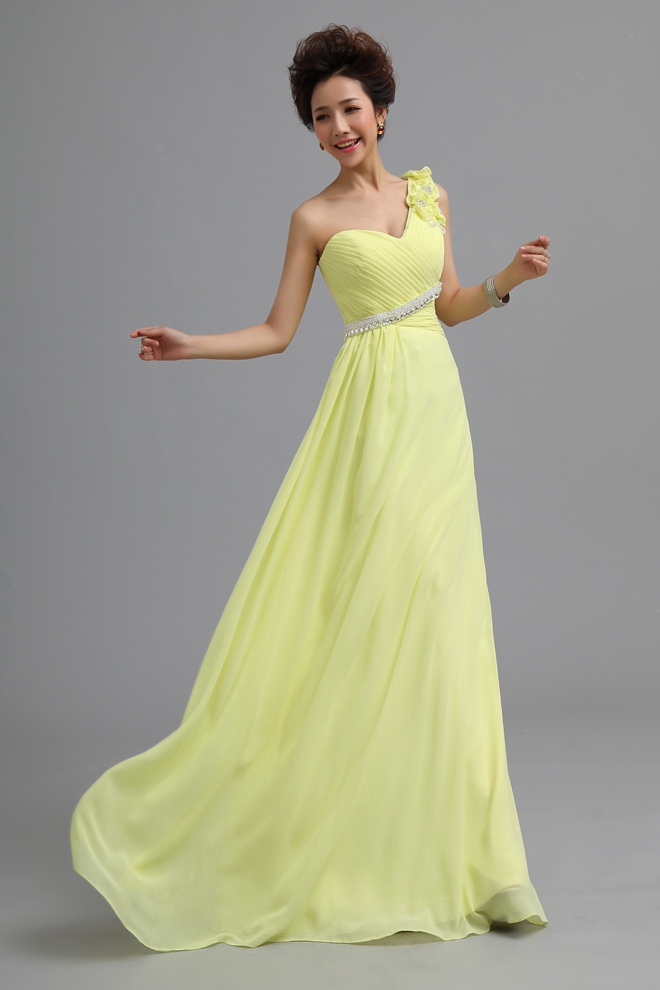 Home  One Shoulder Chiffon Prom Dresses Yellow Under 100 nm-0171