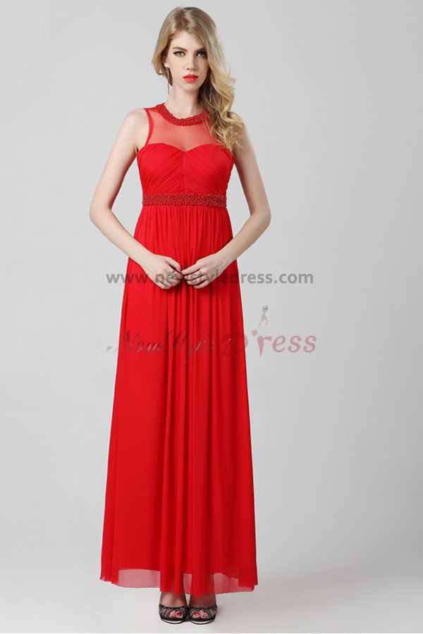 red Chiffon Jewel Ankle-Length Draped under 100 Cheap prom dress np ...