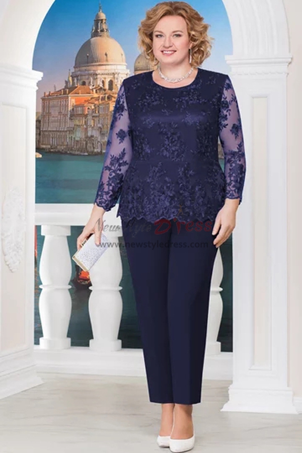 2PC Plus size Mother of the bride pant suits Lace top and Chiffon pants ...