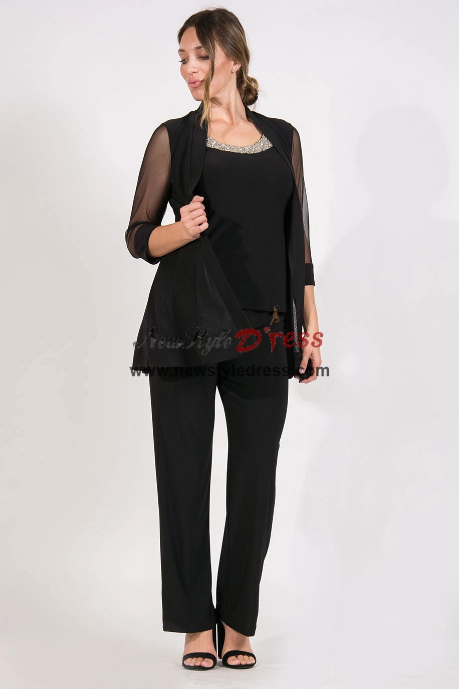 3PC Black Fashion Mother Of the Bride Outfits,Wedding Guest Pant Suits ...
