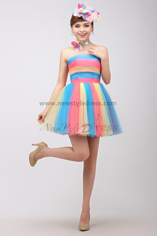 Colorful Tulle Strapless Sexy a-line under 100 Cocktail dresses nm-0184 ...