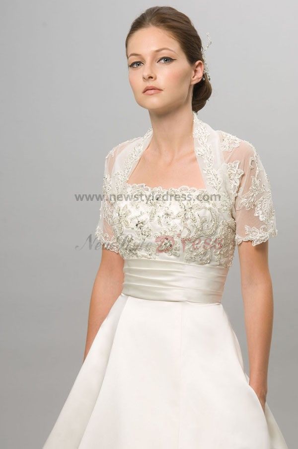 A-Line Strapless Lace Wraps Chest Appliques Fashion wedding dress nw-0292