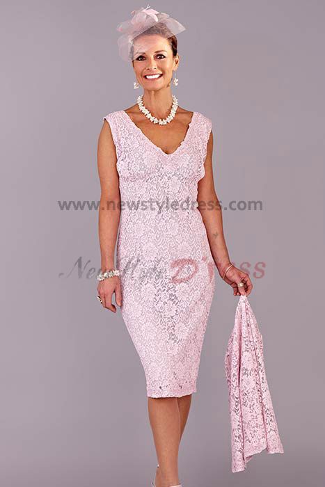 Pink Hot Sale V-Neck Glamorous lace Mother of the bride dress cms-033