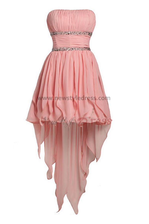 Pleat Pink Chest with beading Tiered Asymmetry Pleat Above KneeMini ...