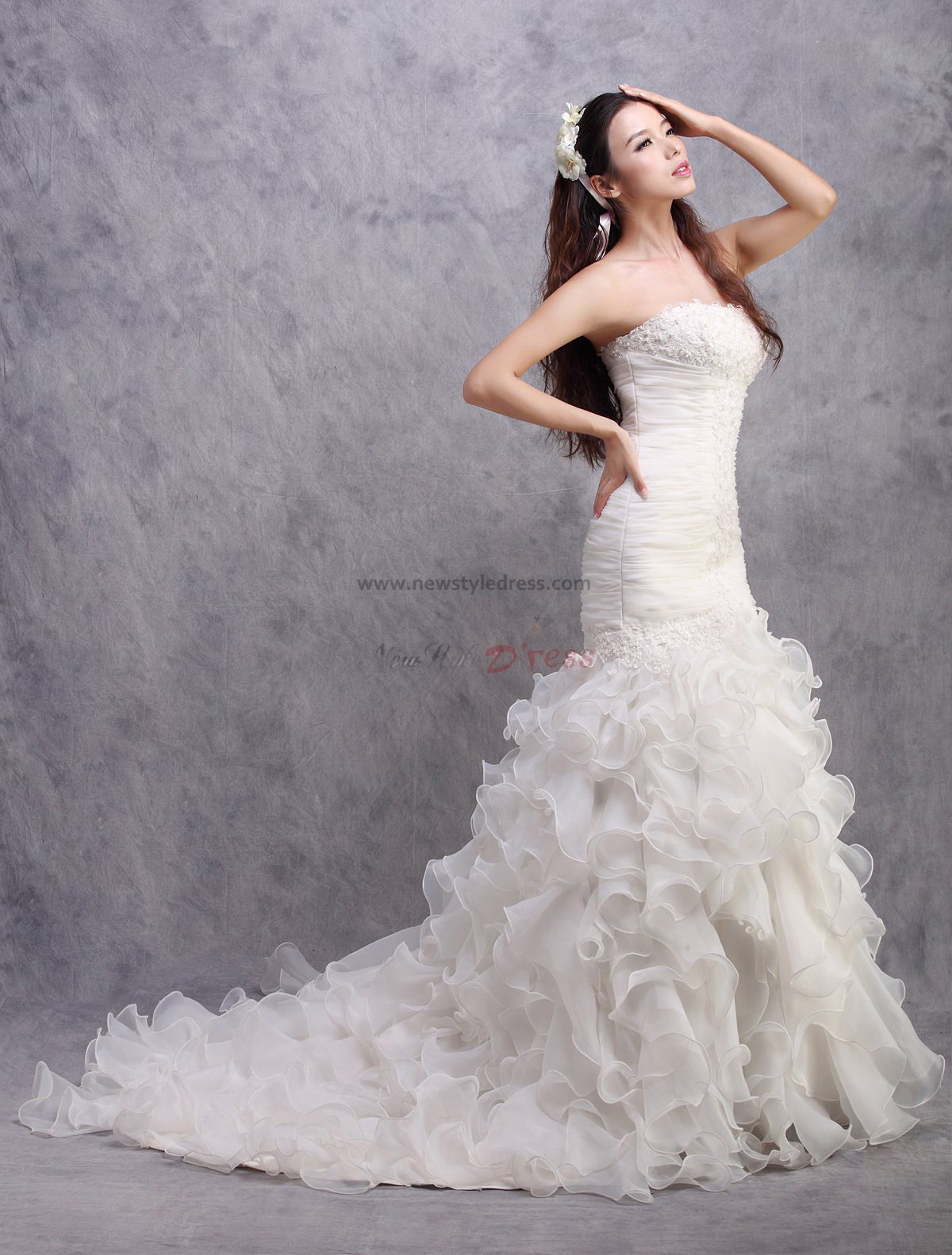Strapless Mermaid Ruffles Sweep Train Wedding Dresses Chest With