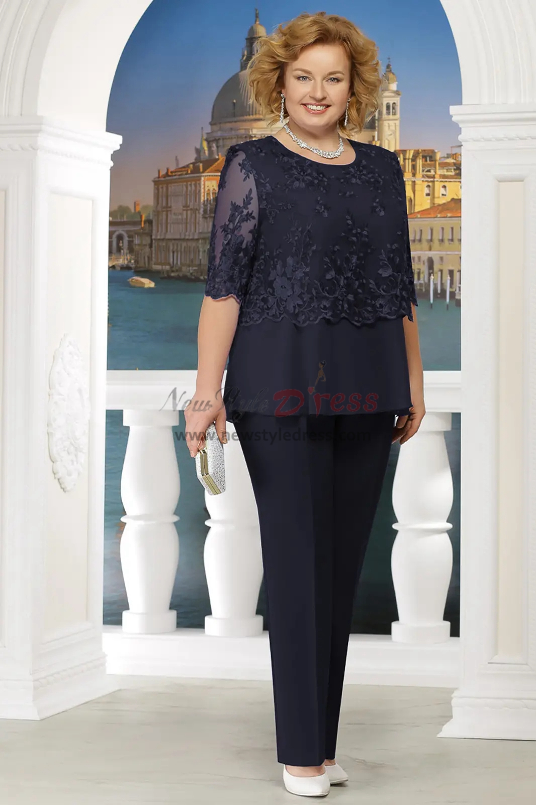 Black Plus size Mother of the bride pant suit with jacket 3PC Trousers ...