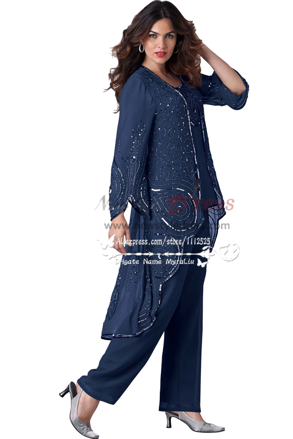 Black Hand beading Mother of the bride pant suit nmo-154