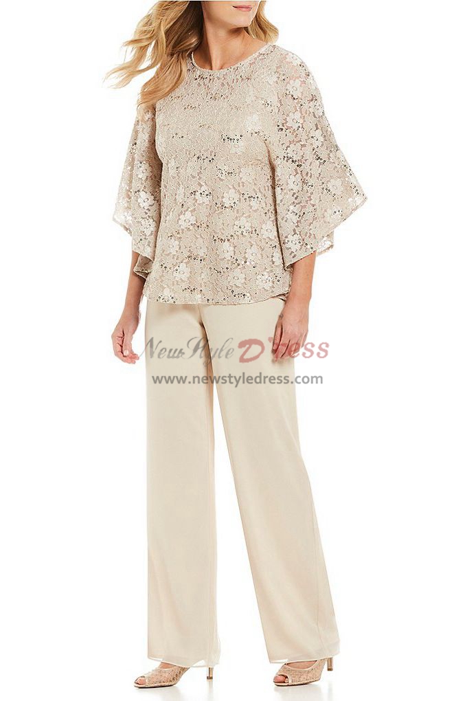 Champagne Mother of the bride pant suits two piece lace Trousers outfit ...