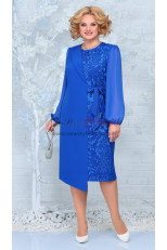 Fashion Long Sleeves Mother of the Bride Dresses, Royal Blue Mid-Calf Women's Dresses With Bow mds-0024-3