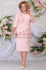 Pink Chiffon Mid-Calf Mother's Dresses, Женские платья больших размеров nmo-771-2