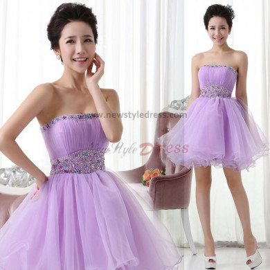 Lilac Ruched a-line Above Knee/Mini Hand beading homecoming dress nm ...
