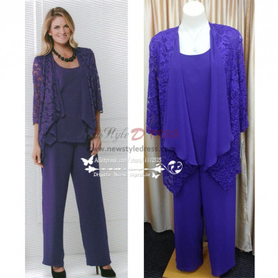 Grape Elegant lace and Chiffon mother of the bride trousers suits nmo ...