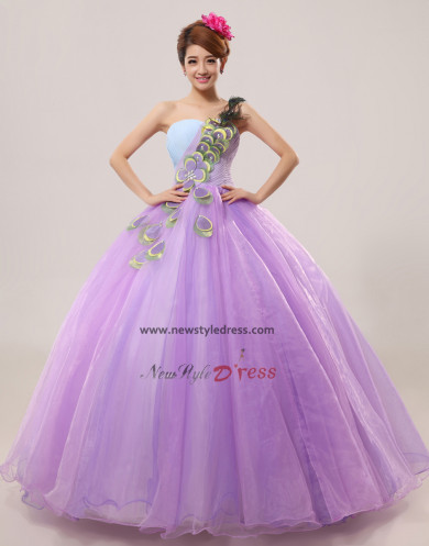 One Shoulder Ball Gown Lilac flower Feathers Quinceanera Dresses under 200 nq-007