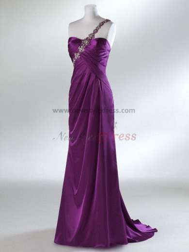 One Shoulder Sweep/Brush Train Taffeta Chest with pleats red Evening Dresses np-0002