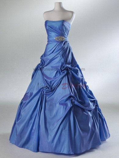 Strapless Ball Gown Glamorous Navy blue Floor-Length red Draped Hand-beading prom dresses np-0074