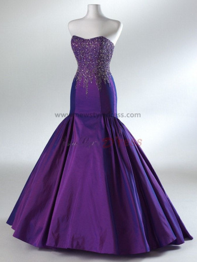 Trumpet Strapless Taffeta Glamorous Blue or Purple Hand-beading Floor-Length Evening dresses np-0085