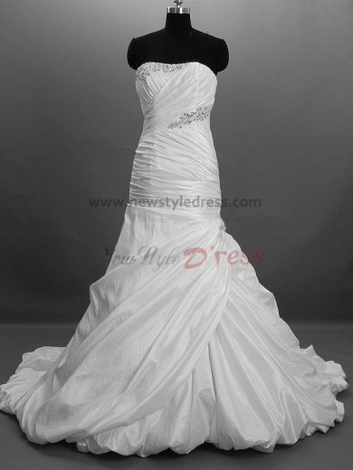 Asymmetry Chest Appliques Draped Chest with beading Chapel Train Princess Satin Crystal Lace Up Wedding dresses nw-0028 
