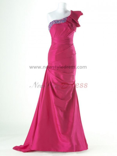 Blue or red Satin One Shoulder Brush Train Ruched Elegant Evening Dresses np-0160