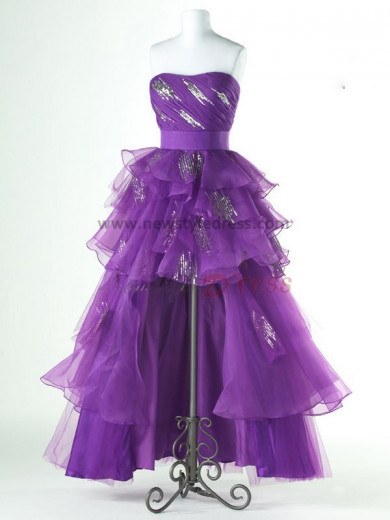 Lilac or black Tiered Ruffles Hi-Lo Strapless prom dresses np-0157