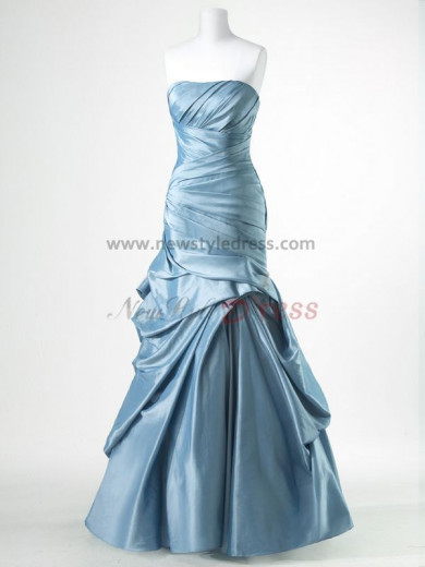 Silver blue or Red Taffeta Strapless Ruched ball gown prom dresses np-0169