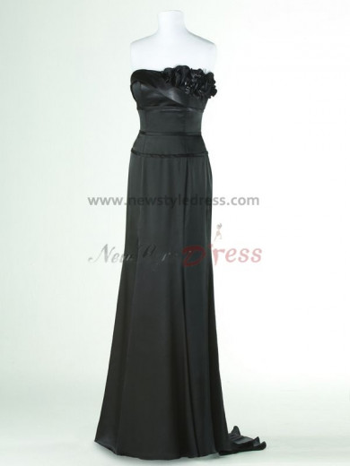 black or red Chiffon Brush Train Evening Dresses with Chest With Flower np-0164