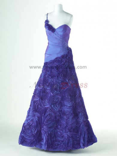 blue or Crimson One Shoulder V-neck a-line Flower prom dresses np-0176 