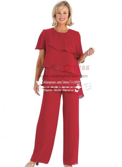Red chiffon mother of the birde pant suits Multilayer for wedding nmo-198