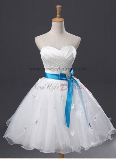 Flowers Pleat Bow Ruffles Empire Knee-Length Satin Organza Strapless A-Line Sexy Glamorous Party dresses nm-0059