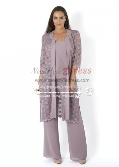 Elegant mother of the birde pant suit 3 piece outfit with lace jacket for wedding nmo-170