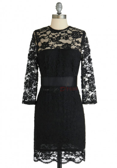black lace 34-length Sleeves Sexy Custom Party Dresses nm-0160