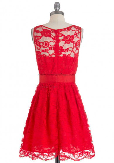 Red lace a-line Custom Jewel Neckline plus-size Bridesmaids Dresses nm-0163