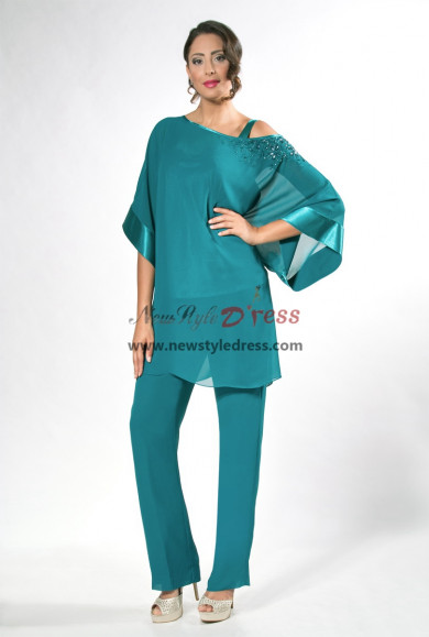 New Arrival Mother of the Bride Pant suits with Beaded Neckline Cape Sleeves Green nmo-952