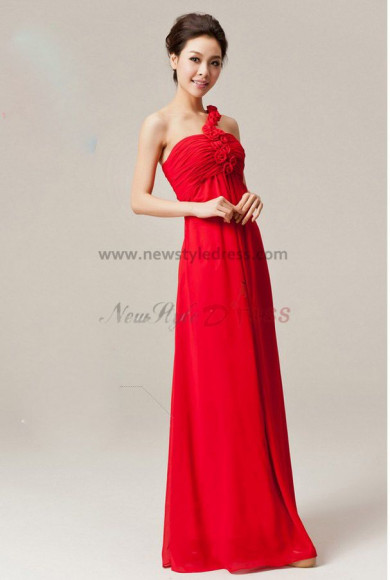 One Shoulder red Chiffon Floor-Length Empire prom dress np-0145