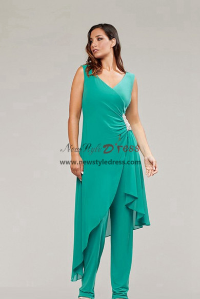Jade Green V-Neck Tunic Mother of the Bride Pant Suits Spring Women Outfit nmo-980