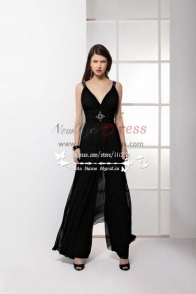 Black Prom Jumpsuit With Wide Legs for special occasion nmo-227