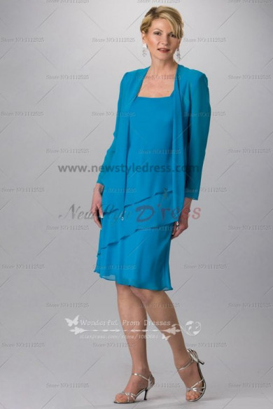 Ocean Blue chiffon Knee-Length mother of the bride dress for the beach wedding cms-064