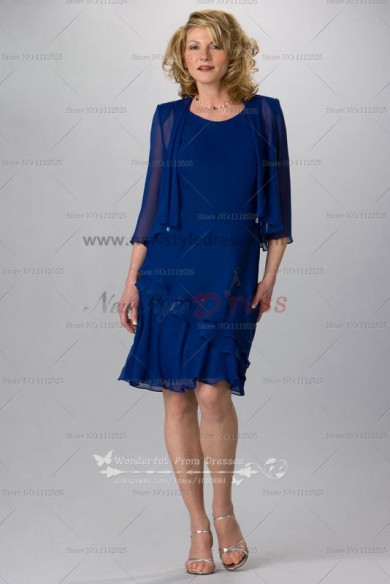 Elegant Royal Blue 2 piece mother of the bride dress jacket and skirt cms-062
