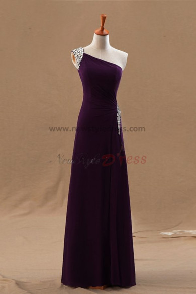 Purpl Chiffon Sashese with Sequins One Shoulder Evening Dresses np-0128