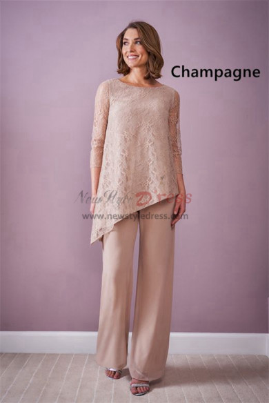 Asymmetry Mother of the Bride Outfits, Champagne Lace Discount Mother of the Bride Pant Suits mos-0004-2