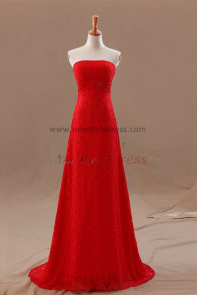red lace Strapless Empire Brush Train Elegant prom dresses np-0212