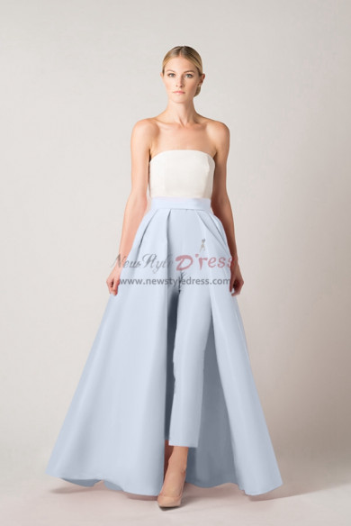 Sky blue satin prom trousers suit jumpsuit with skirt wps-189