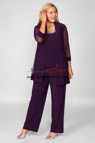 3PC Fashion Purple Mother Of the bride Outfits, Wedding Guest Pant Suits nmo-861-2