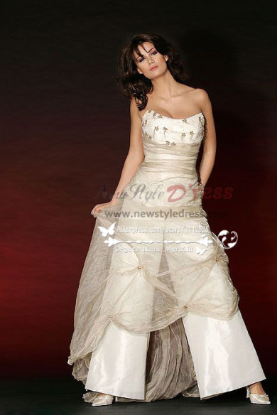 Taffeta Strapless Wedding jumpsuit dresses with tulle wps-010