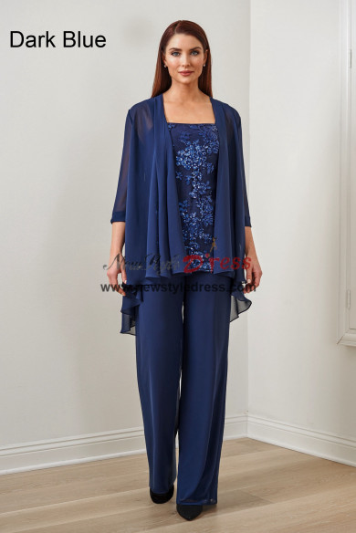 3PC Dark Blue Mother of the Bride Pants suits, Wedding Guest Pant Suits nmo-866-2
