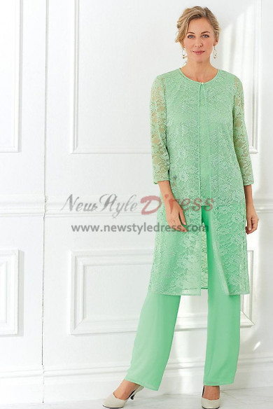 Green lace Mother of the bride pant suit dress 3-PC nmo-456