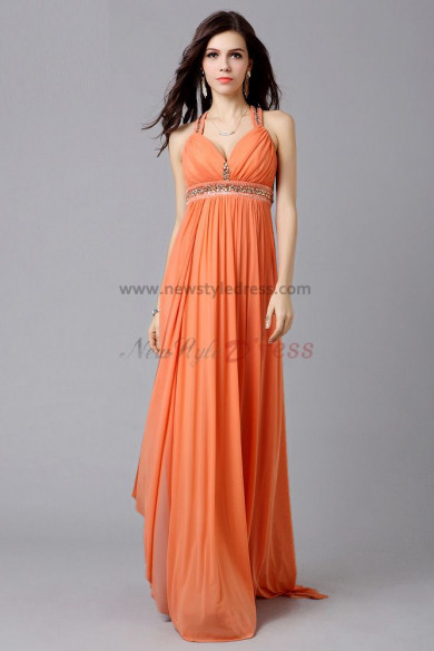Orange V-neck Empire Glamorous Discount prom dresses np-0318
