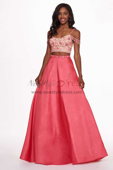 2023 Spring Watermelon A-Line Spaghetti Prom Dresses, Off the Shoulder Hand Beading Wedding Party Dresses pds-0062-3